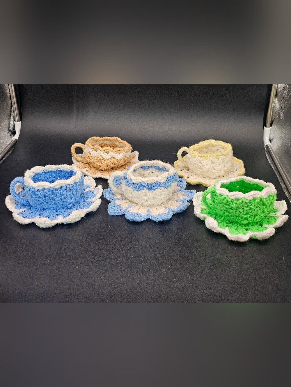 Vintage Handmade Crochet Teacup Coaster Set - Assorted Colors